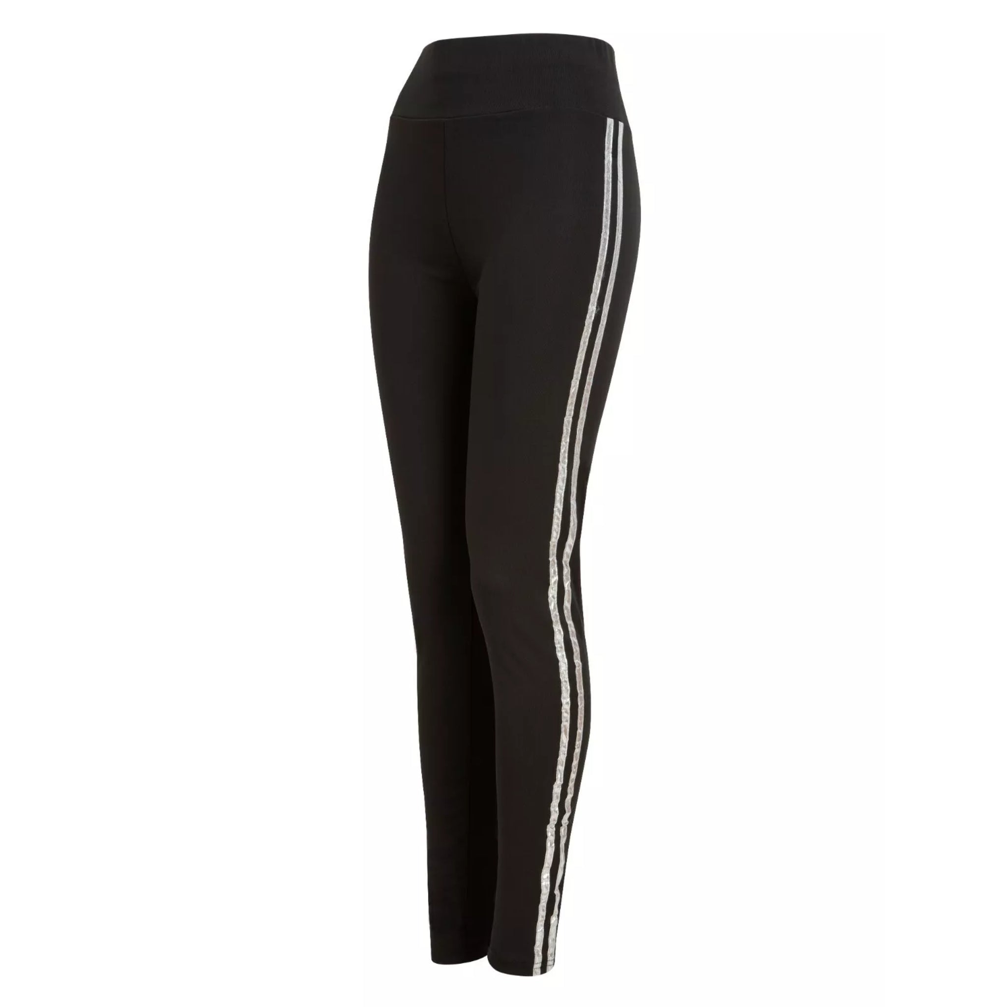 Ladies black with silver stripe high waisted leggings activewear gymwear